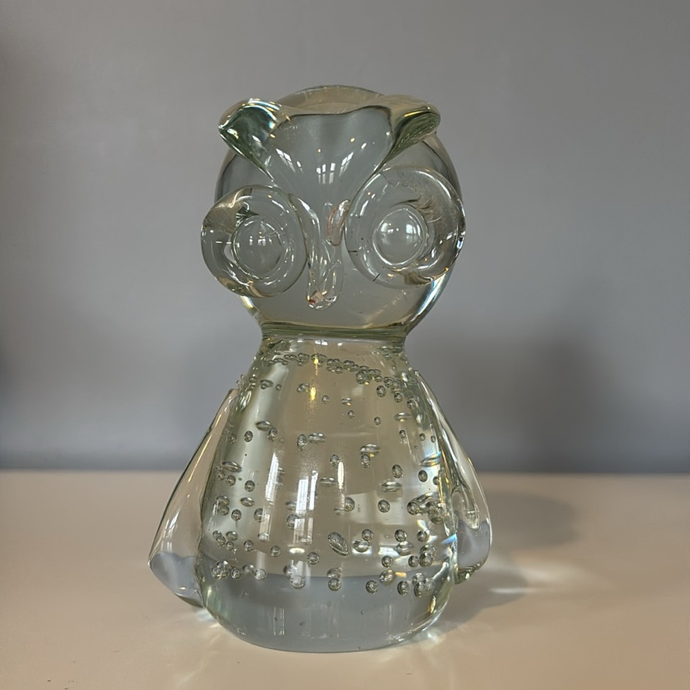 🖤 Vintage 🖤 Controlled Bubble Glass Owl Paperweight
